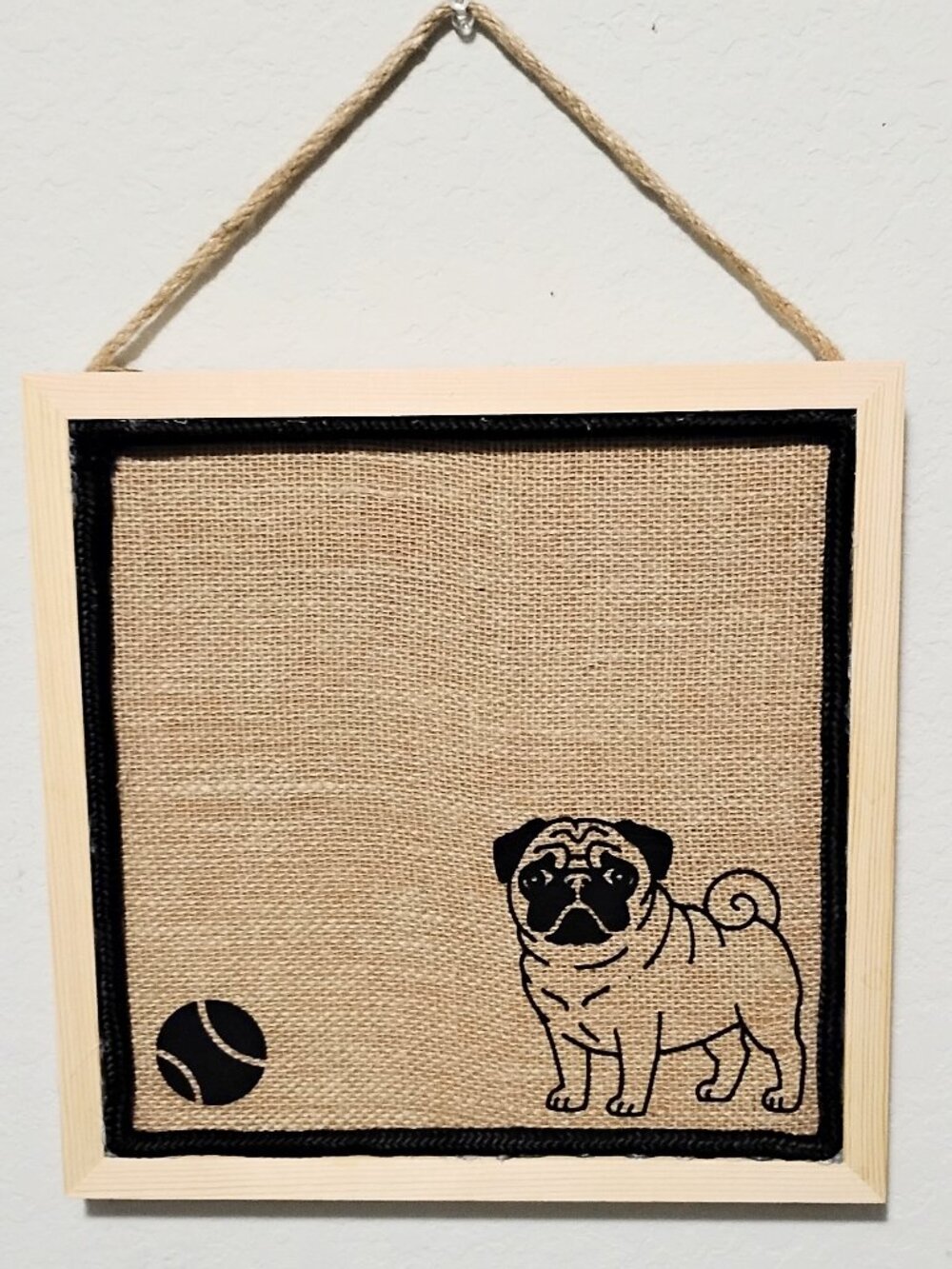 NEW! Cute Wrinkled PUG Heart Framed 12x12 Burlap Cork Board Decor Gift FREE Pins